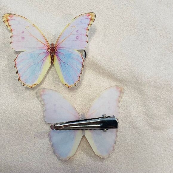 NWOT Etsy Handmade Silk Butterfly Hair Clips Set Of 2 Blue Combo Size 2" - Picture 2 of 3